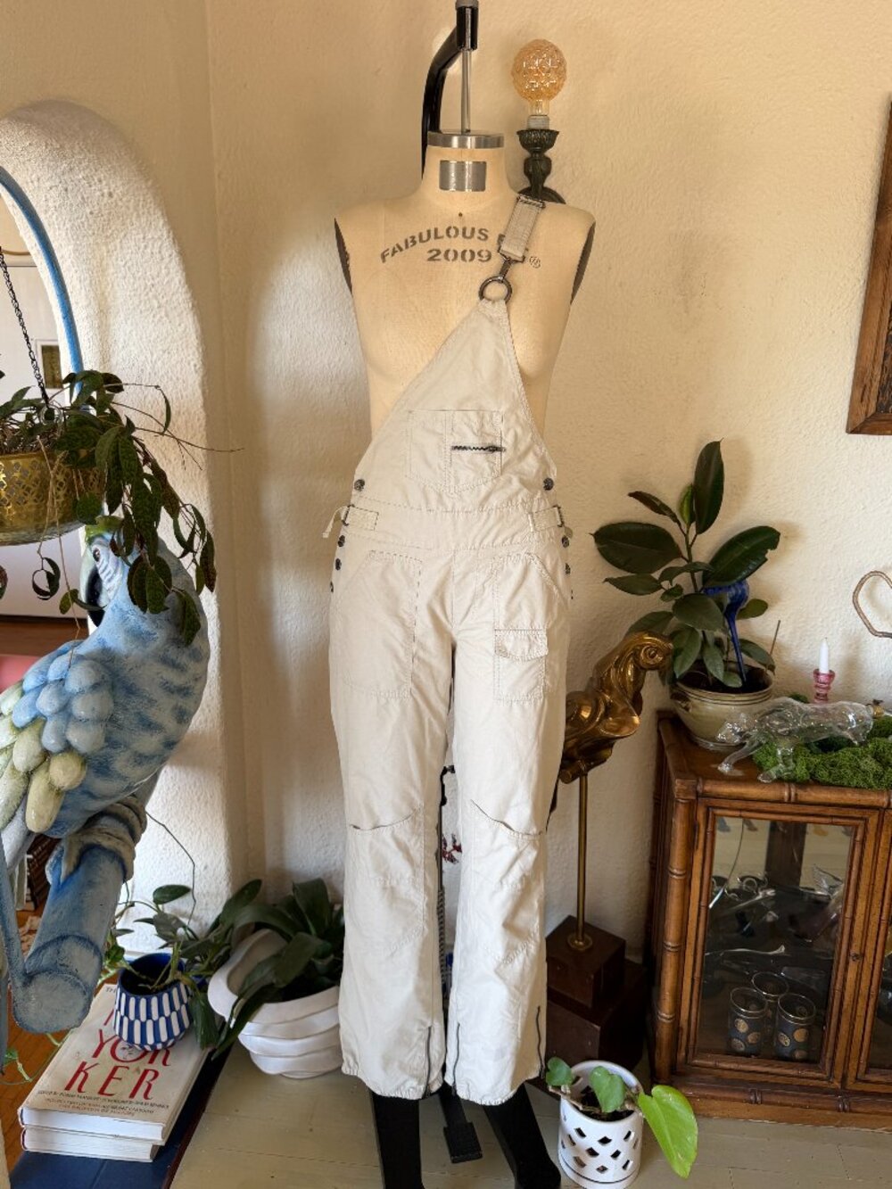 90s Vintage Miss Demeanor Tan Utility Overall y2k VTG